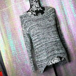 HOLOGRAPHIC SWEATER S Material Girl Y2K Sequins Open Back Hi-Lo